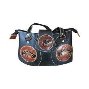 Vintage Leather Elephant Print Handbag
